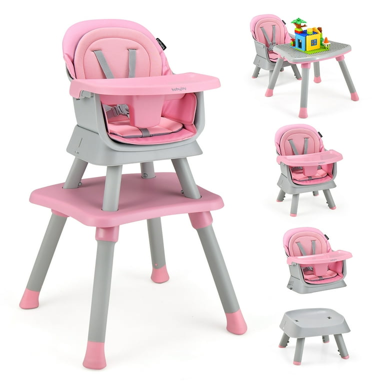 Babyjoy 8 in 1 Baby High Chair Convertible Dining Booster Seat w Removable Tray Pink