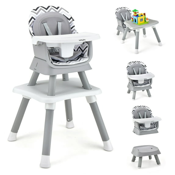 Costway 8-in-1 Baby High Chair Convertible Dining Booster Seat w/ Removable Tray Strip Gray & White