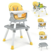 Babyjoy 8-in-1 unisex Baby High Chair Convertible Dining Booster Seat with Removable Tray Yellow