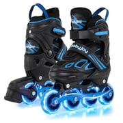 Babyjoy Adjustable Kids  Inline Skates Ages 5-7 4 Sizes Adjustable Blade Roller with Light-up Wheels Black & Blue