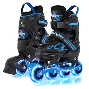 Babyjoy Adjustable Kids’ Inline Skates Ages 5-7 4 Sizes Adjustable Blade Roller with Light-up Wheels Black & Blue