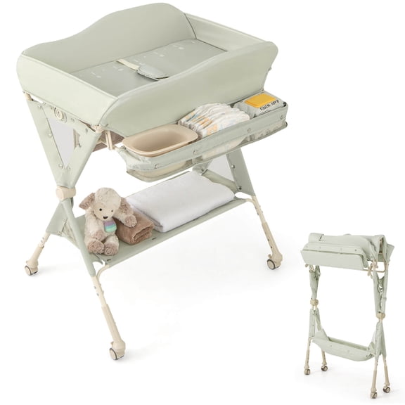 Costway Portable Baby Diaper Changing Table with Storage Water Basin 3-Level Adjustable Height Green