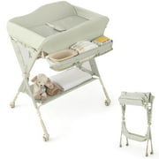 Costway Portable Baby Diaper Changing Table with Storage Water Basin 3-Level Adjustable Height Green
