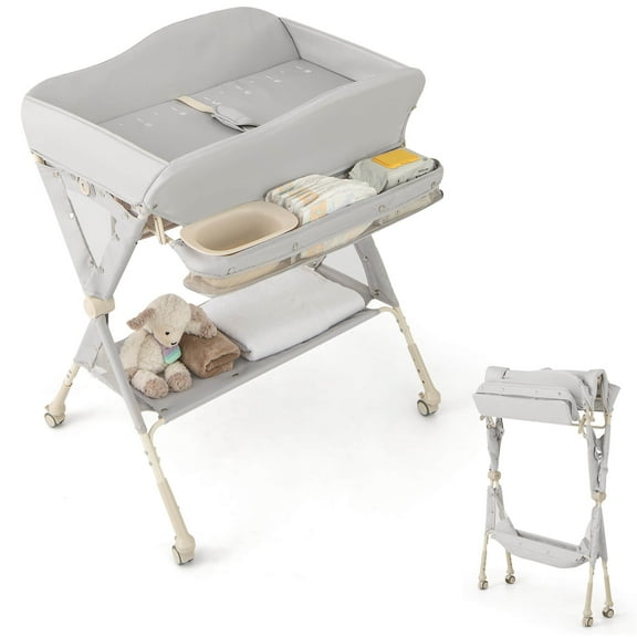 Costway Portable Baby Diaper Changing Table with Storage Water Basin 3-Level Adjustable Height Gray