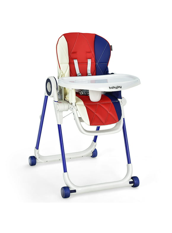 Babyjoy Baby High Chair Foldable Feeding Chair w/ 4 Lockable Wheels Colorful
