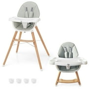 Babyjoy Baby High Chair Wooden Feeding Chair with 4-Gear Tray & Removable Cushion Grey