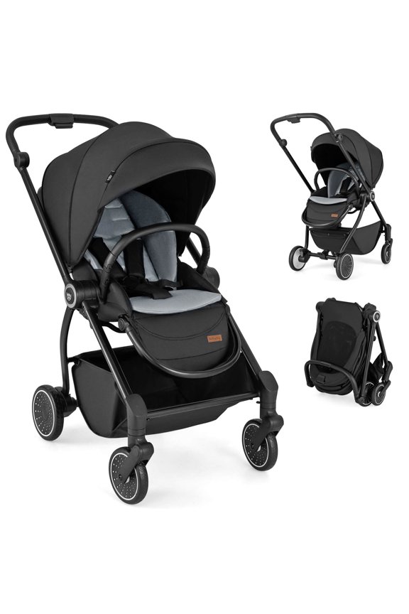 Baby Stroller Foldable Infant Pram Stroller with Reclining Backrest Handle Black