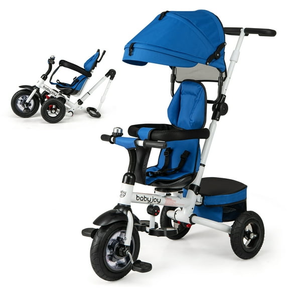 Babyjoy 5-in-1 Folding Trike for Toddlers 1-5 Years Old with Safety Harness Storage Blue