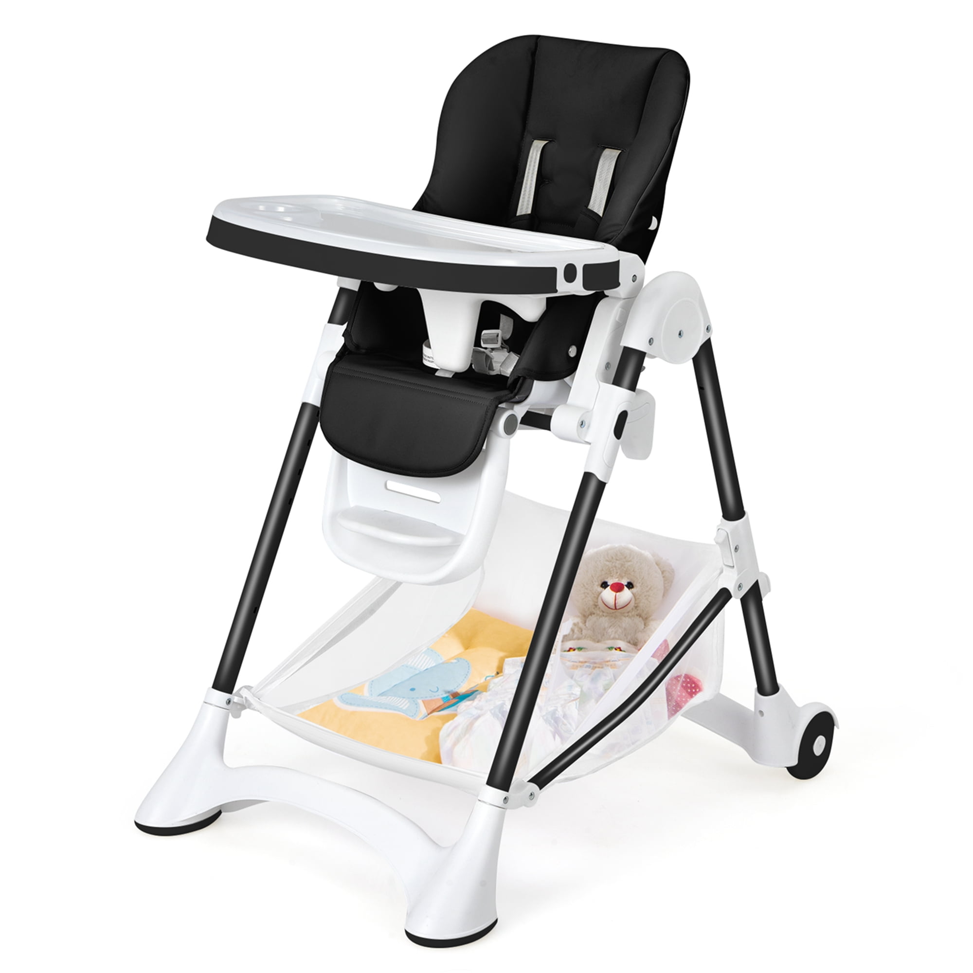 Babyjoy Convertible Folding Adjustable High Chair with Wheel Tray