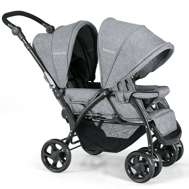 Foldable Double Baby Lightweight Stroller with Front and Back Seats