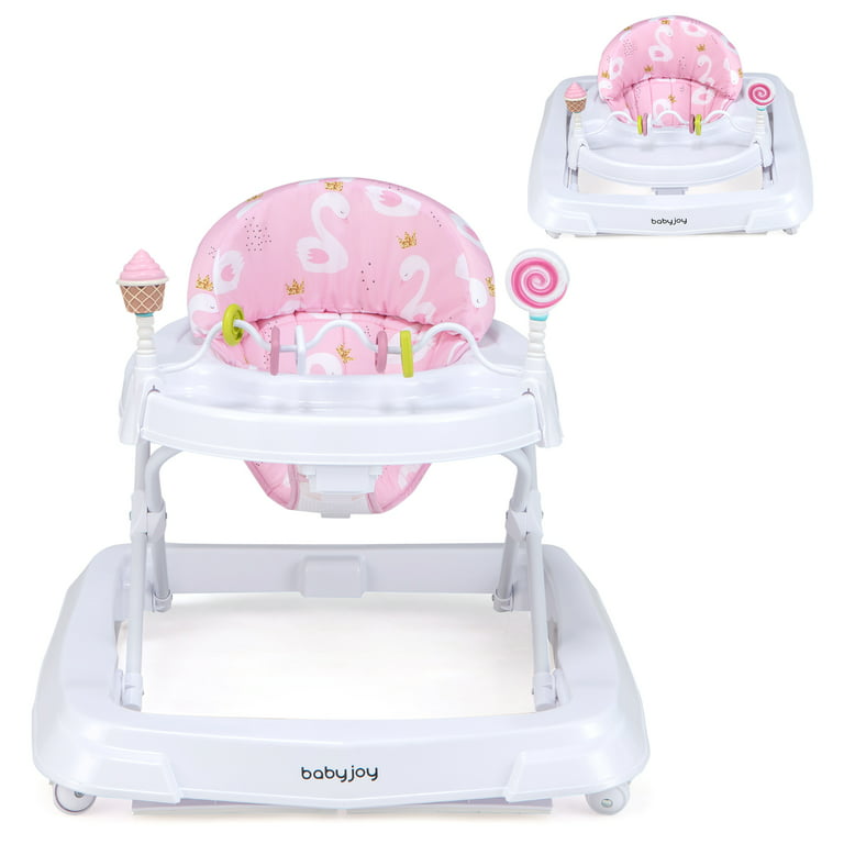 Babyjoy Foldable Baby Activity Walker with Adjustable Height& Detachable  Seat Cushion Pink