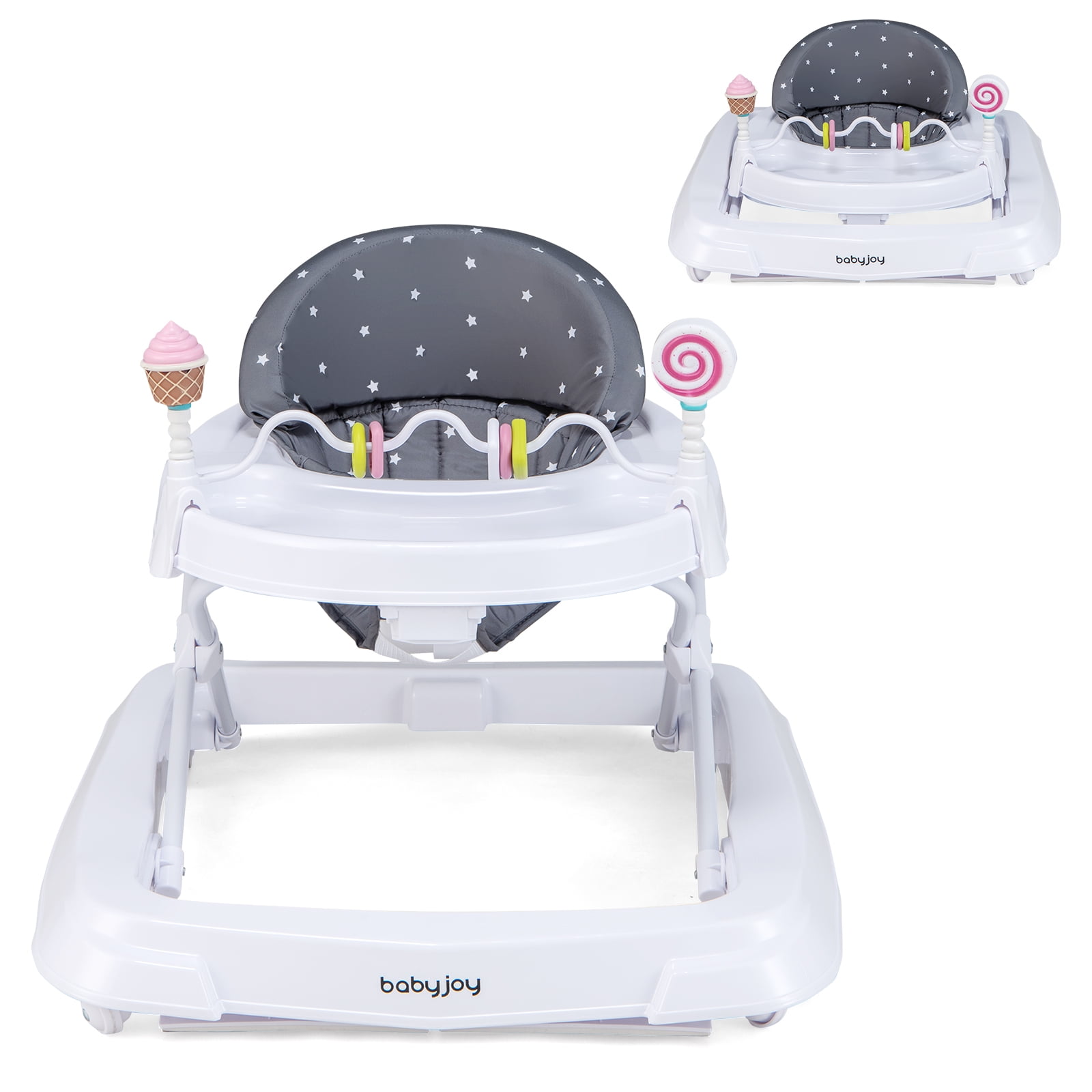 Babyjoy Foldable Baby Activity Walker with Adjustable Height& Detachable  Seat Cushion Pink