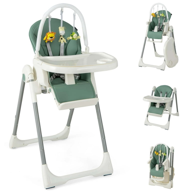 Baby Folding High Chair with Adjustable Height and Footrest, Green