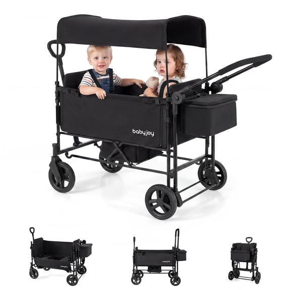 Babyjoy Foldable Wagon Stroller ,Baby Stroller with Removable Canopy,Adjustable Handle Black