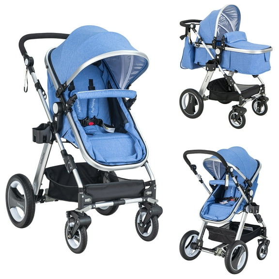 Costway Folding Aluminum Infant Baby Stroller Kids Carriage Pushchair W/ Diaper Bag Blue