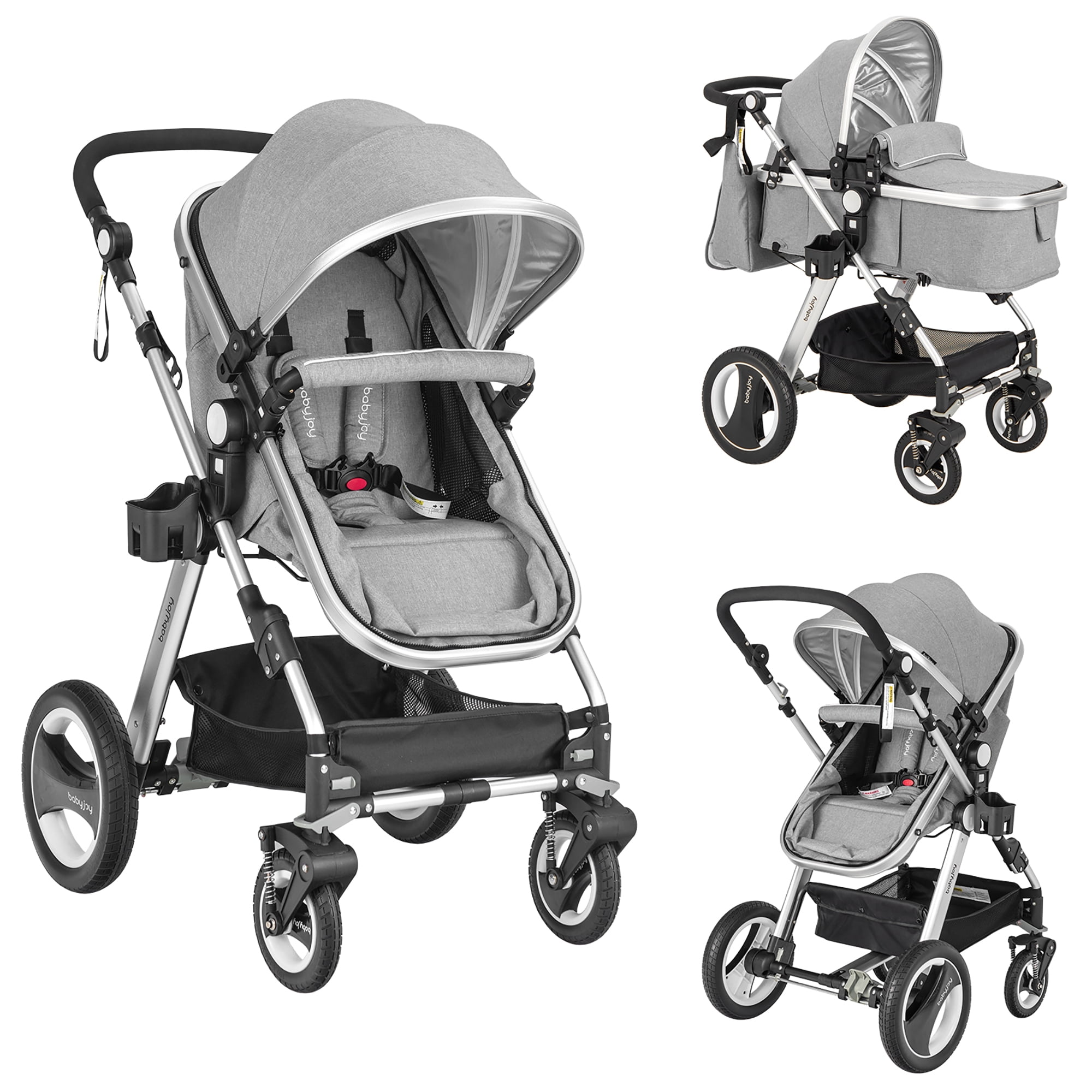 Gray Aluminum Convertible Bassinet and Toddler Stroller