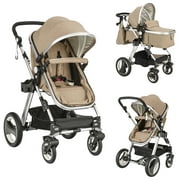Babyjoy Folding Aluminum Infant Baby Stroller Kids Carriage Pushchair W/ Diaper Bag Khaki