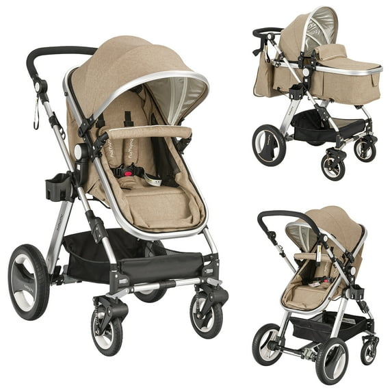 Costway Folding Aluminum Infant Baby Stroller Kids Carriage Pushchair W/ Diaper Bag Khaki