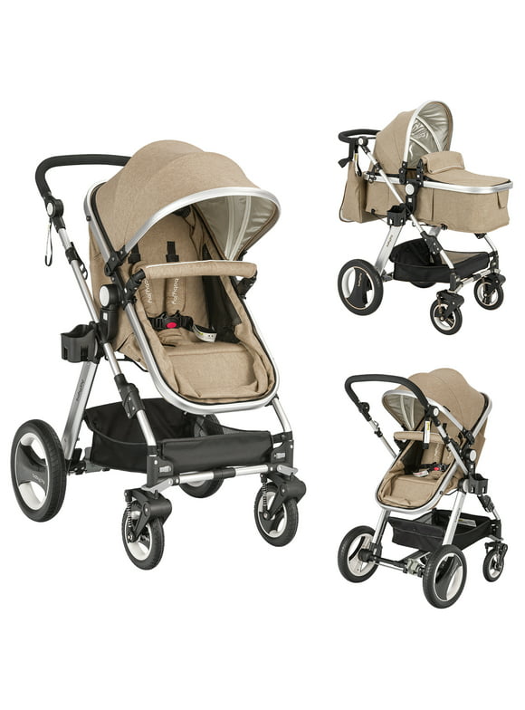 Babyjoy Folding Aluminum Infant Baby Stroller Kids Carriage Pushchair W/ Diaper Bag Khaki