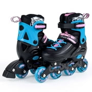 Babyjoy Kids Inline Skates, Adjustable Light-Up Roller Skates with Illuminating Wheels Black