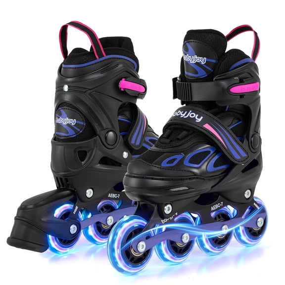 Babyjoy Kids’ Inline Skates for Boys Girls Ages 5-7, 4 Sizes Adjustable Blade Roller Purple & Black