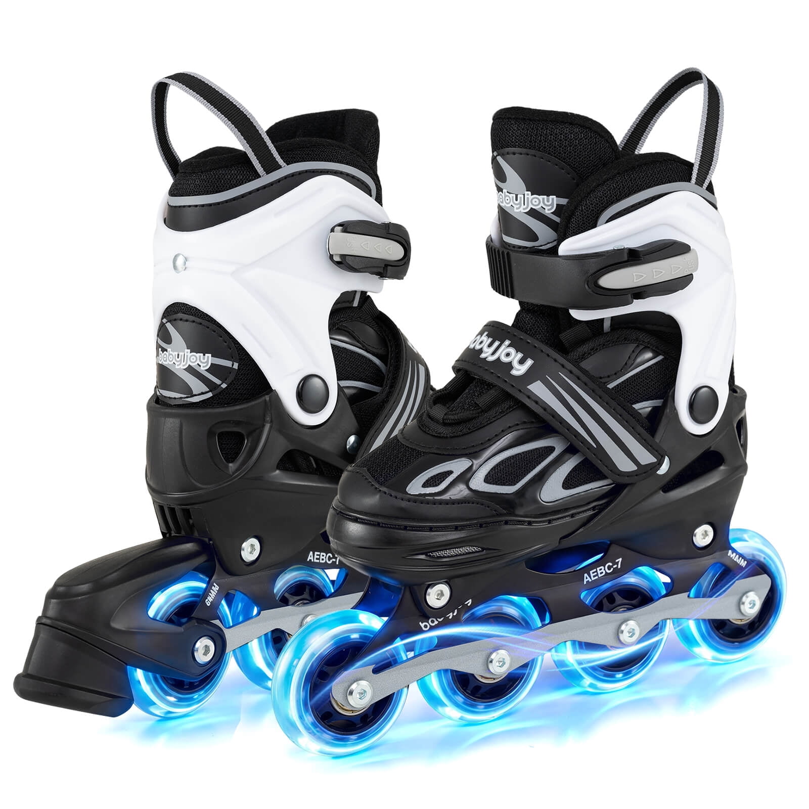 Babyjoy Kids’ Inline Skates for Boys Girls Ages 5-7, 4 Sizes Adjustable Blade Roller White & Black