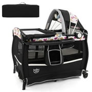 Babyjoy Pack & Play Baby Diaper Changing Table 4 in 1 Portable Foldable with Mattress Carrying Bag Black
