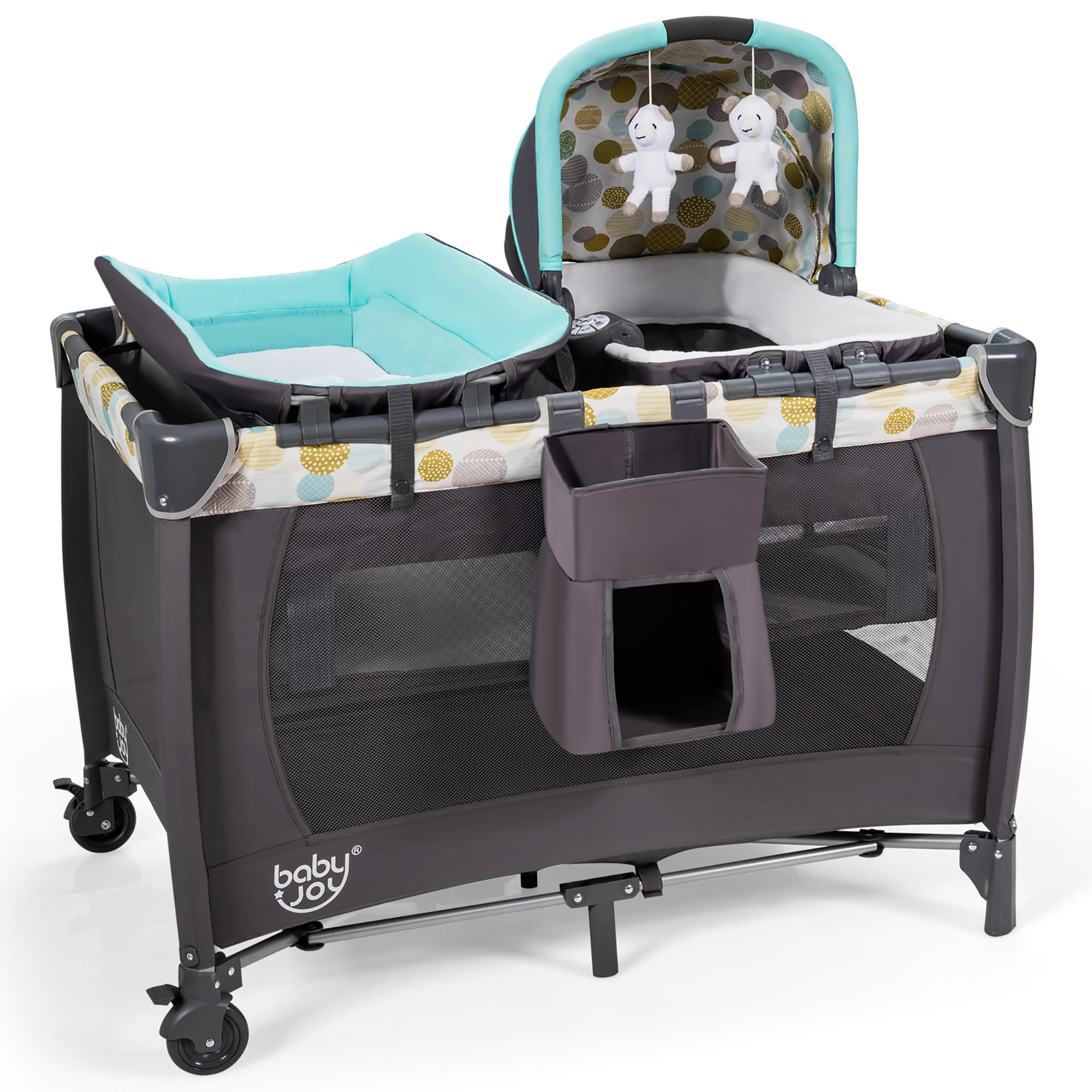 Costway Foldable Baby Crib Playpen Playard Pack Travel Infant 3-in-1  Bassinet Bed Music Gray