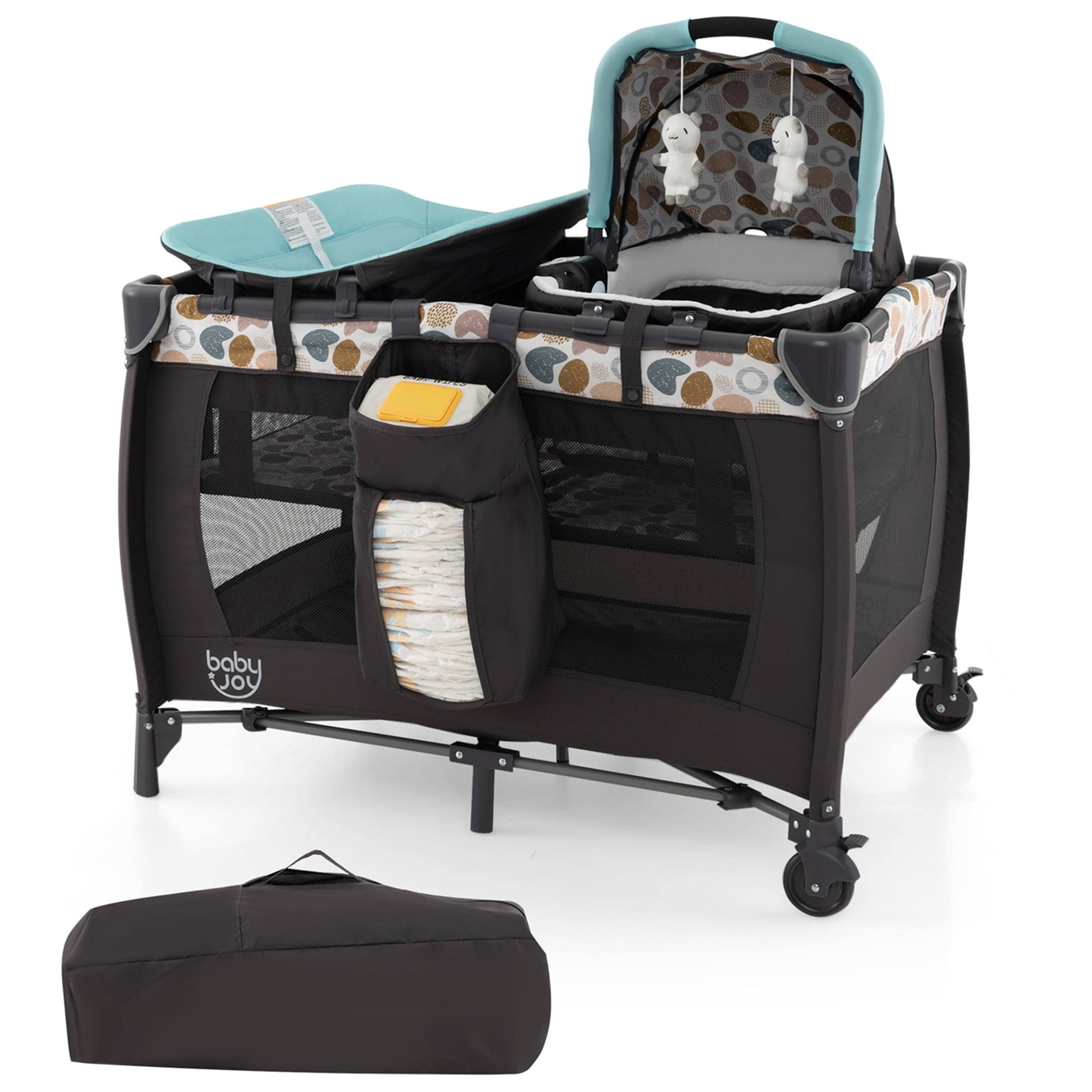 Costway Babyjoy Playard Portable 4-In-1 Cradle with Diaper Changer & Music Box