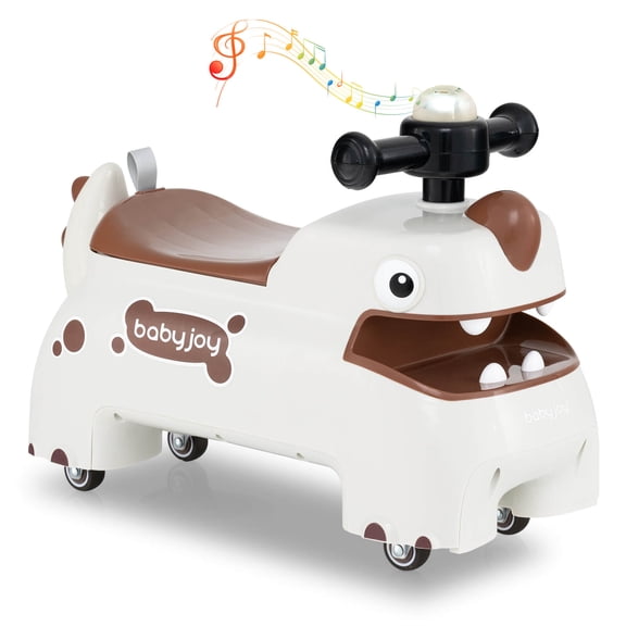 Costway Ride on Toy Baby Dinosaur Sliding Car with 4 Universal Casters Under-Seat Storage White