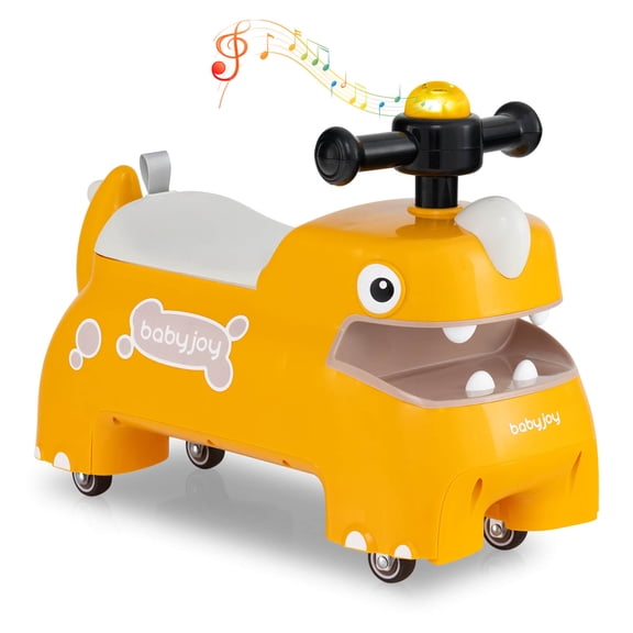 Costway Ride on Toy Baby Dinosaur Sliding Car with 4 Universal Casters Under-Seat Storage Yellow