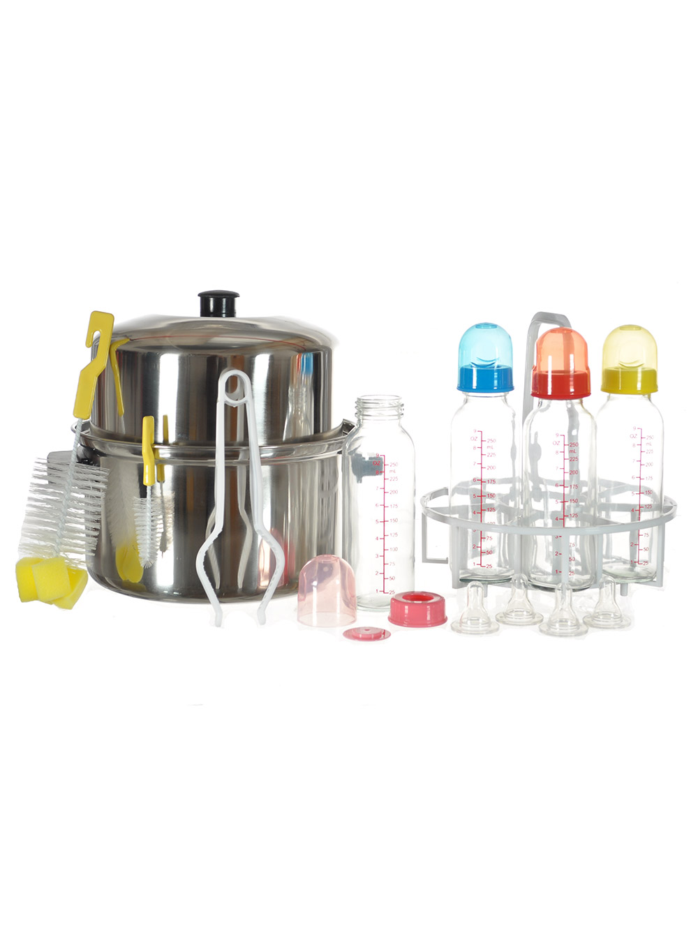 Babyking Baby Sanitizer Set 21 Piece Decorated Glass Bottle Sterilizer Kit Silver/Multi