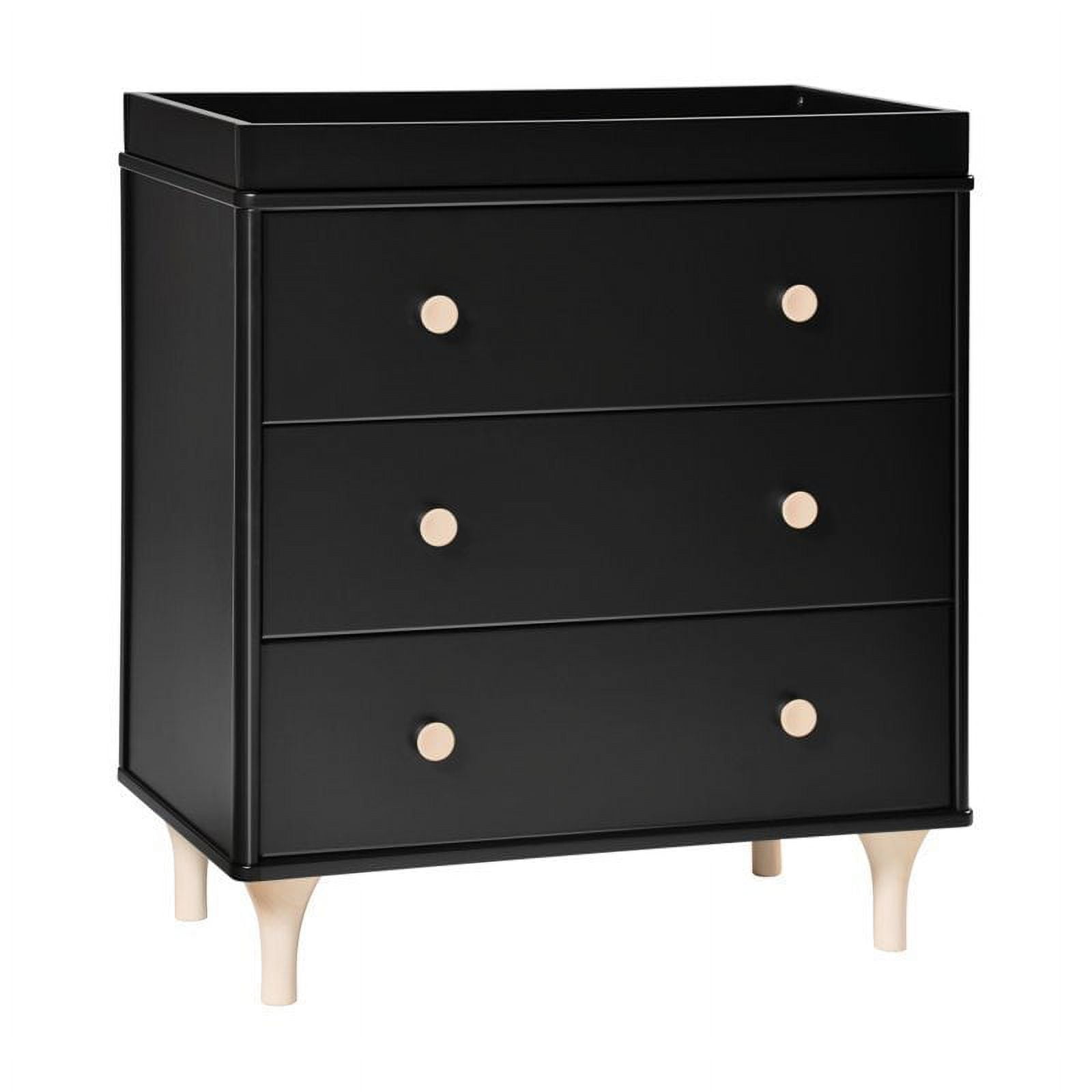 Black and Natural 3-Drawer Changer Dresser with Tray