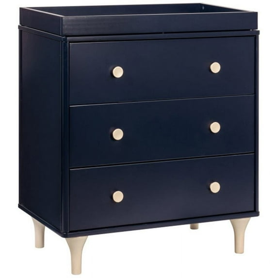 Babyletto Lolly 3-Drawer Pine Wood Changer Dresser in Navy and Washed Natural