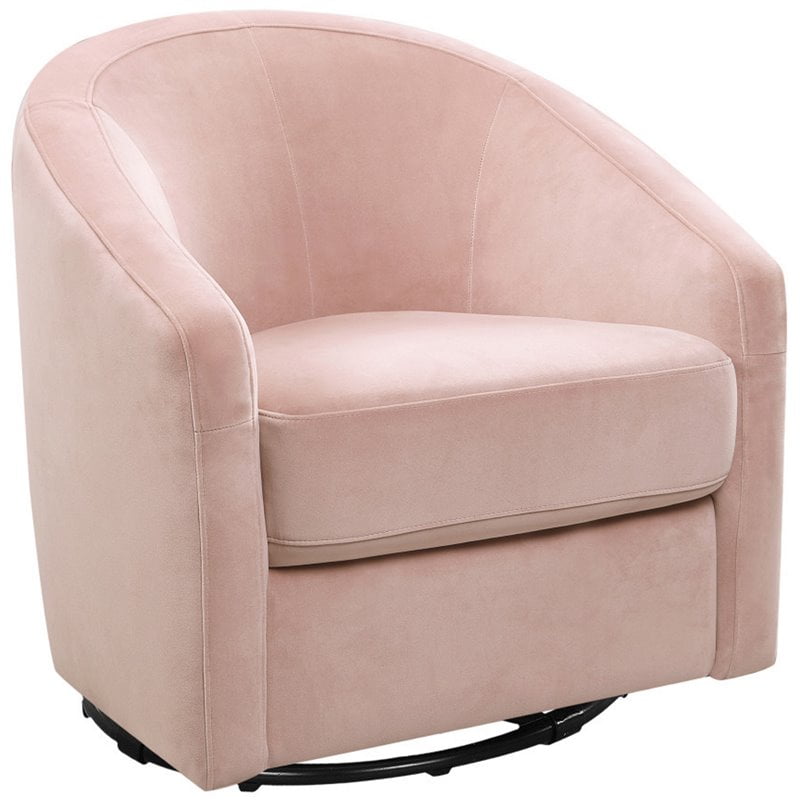 Blush Pink Velvet Handcrafted Swivel Glider with Wooden Base