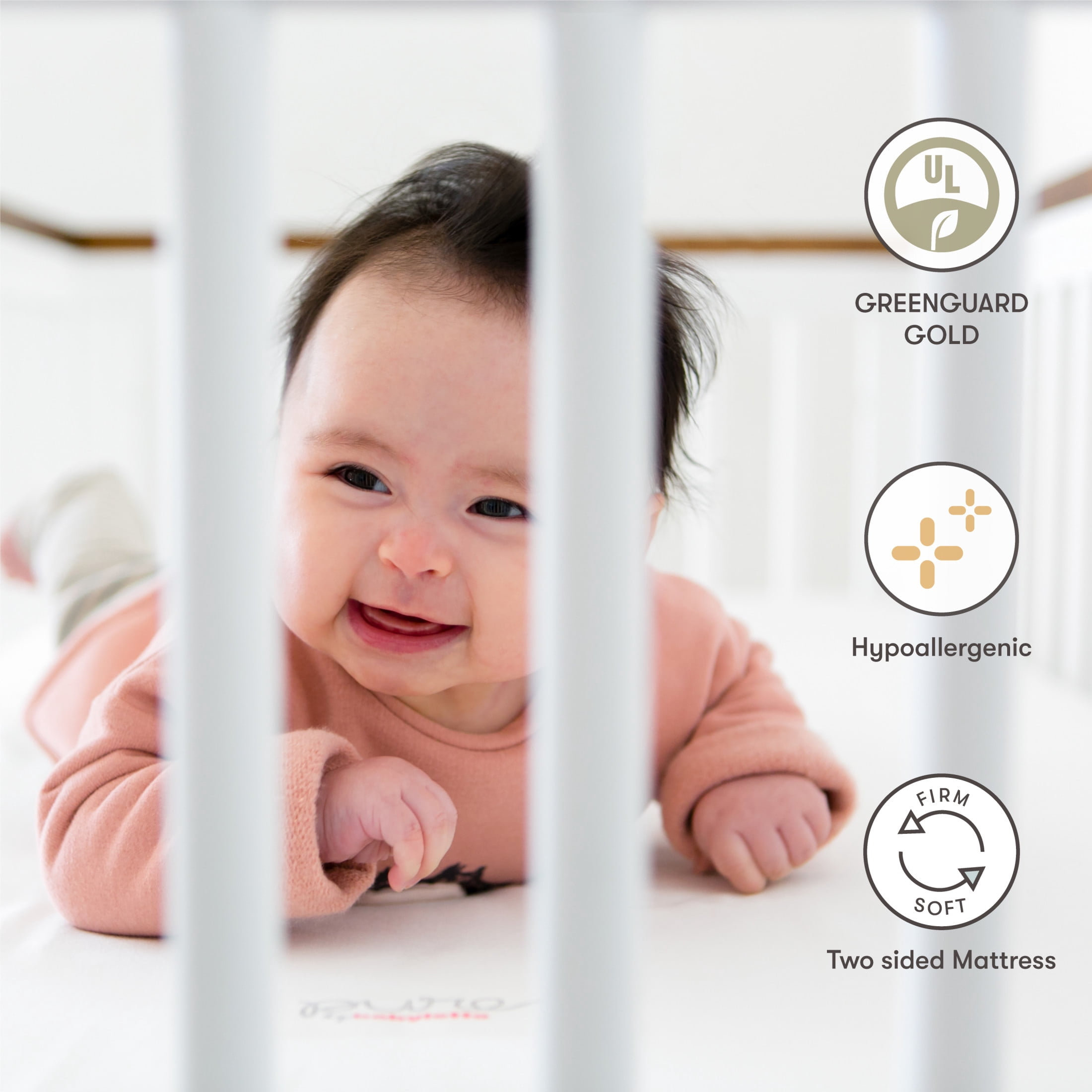 Babyletto Pure Core Midi Crib Mattress w/ Hybrid Quilted Waterproof Cover (Lightweight)