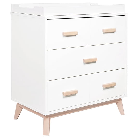 Babyletto Scoot 3 Drawer Dresser with Removable Changing Tray in White & Natural