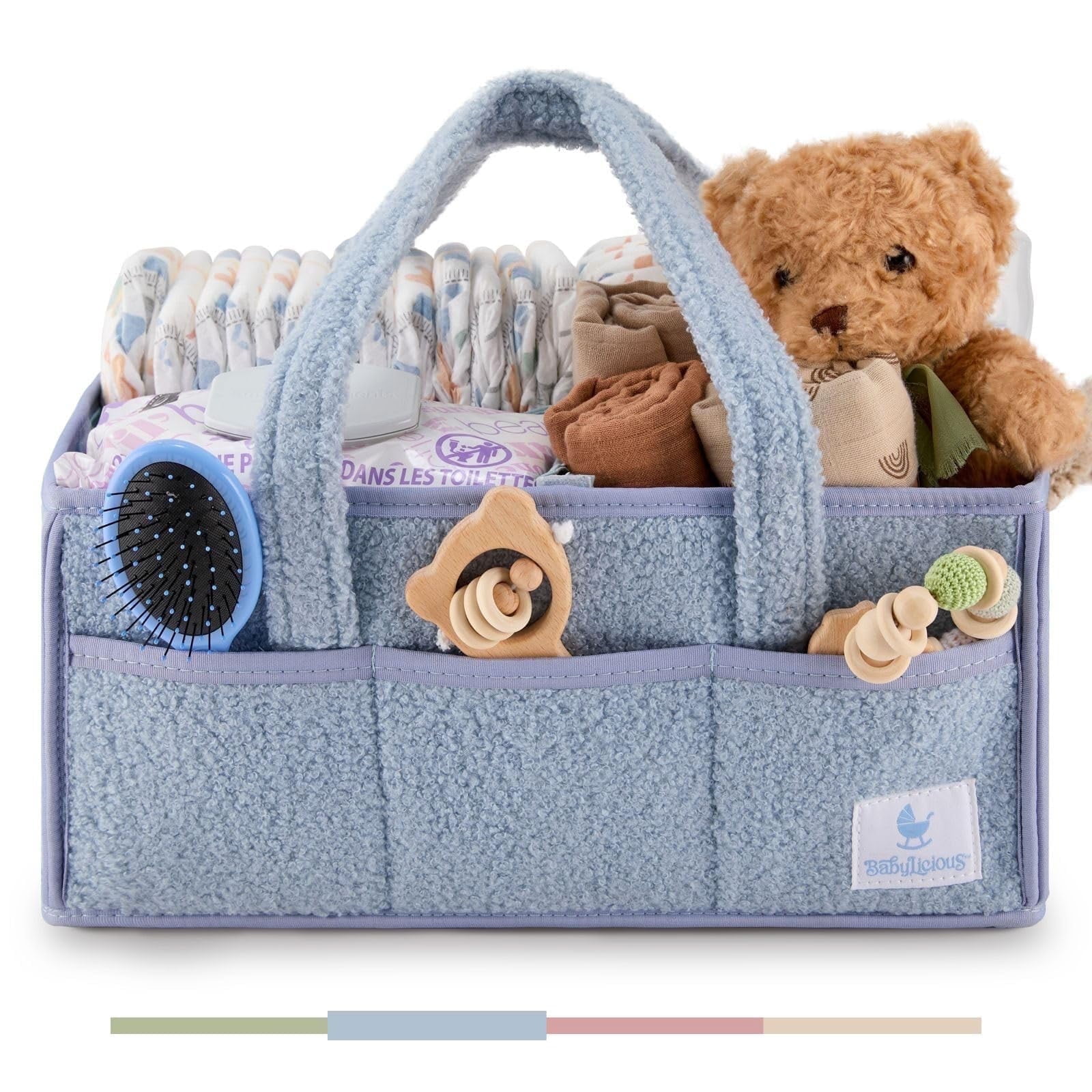 Babylicious Baby Diaper Caddy, Newborn Changing Table Organizer for Wipes and Diapers | - Misty Blue