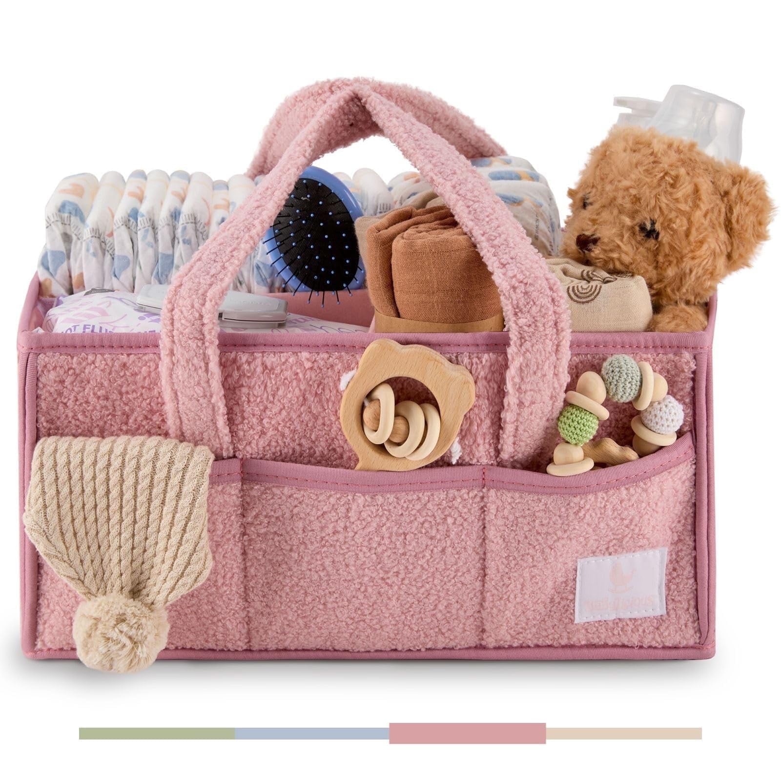 Babylicious Baby Diaper Caddy| Newborn Changing Table Organizer for Wipes and Diapers | - Blush Rose