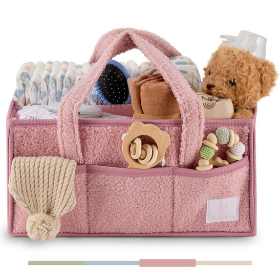 Babylicious Baby Diaper Caddy| Newborn Changing Table Organizer for Wipes and Diapers | - Blush Rose