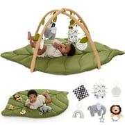 Babylicious Baby Play Gym & Activity Mat, Oversized Leaf Mat w/ 6 Toys, Tummy Time Mat for Motor Skills & Sensory Development