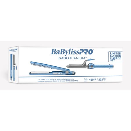 BabylissPro Nano Titanium Limited Edition Giftset (1 1/4" Ionic Flat Iron & 1" Spring Curling Iron)