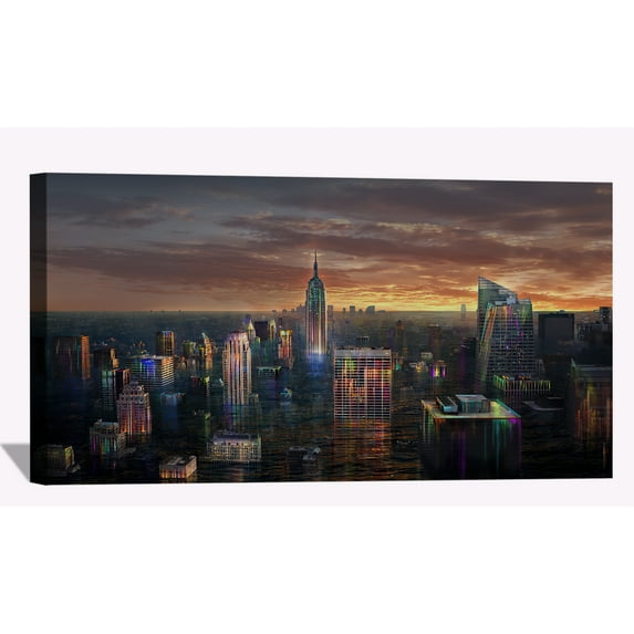 Babylon New York Wall Art City Skyline Picture Canvas Art Downtown Night Framed Painting Wall Decor For Home Office Bedroom Livingroom Ready to Hang