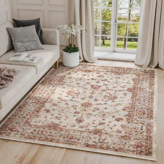 Babylon Traditional Beige/ Red Indoor Abstract Rug Beige 6' x 9' Contains Latex 6' x 9' Entryway Vintage
