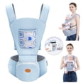 thumbnail image 1 of Izrizr 6-in-1 Baby Carrier with Hip Seat, Ergonomic Baby Wraps Carrier, Head Support and Breathable Mesh for Newborn Toddlers up to 44 lbs, Blue, 1 of 9