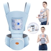 Babyltrl 6-in-1 Baby Carrier with Hip Seat, Ergonomic Baby Wraps Carrier, Head Support and Breathable Mesh for Newborn Toddlers up to 44 lbs, Blue
