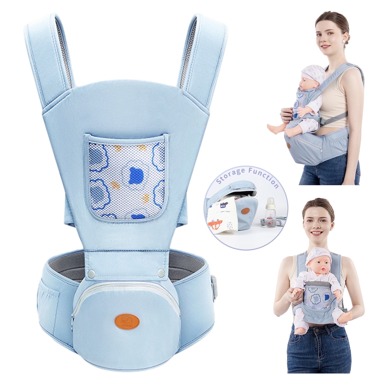 Babyltrl 6-in-1 Baby Carrier with Hip Seat, Ergonomic Baby Wraps Carrier, Head Support and Breathable Mesh for Newborn Toddlers up to 44 lbs, Blue
