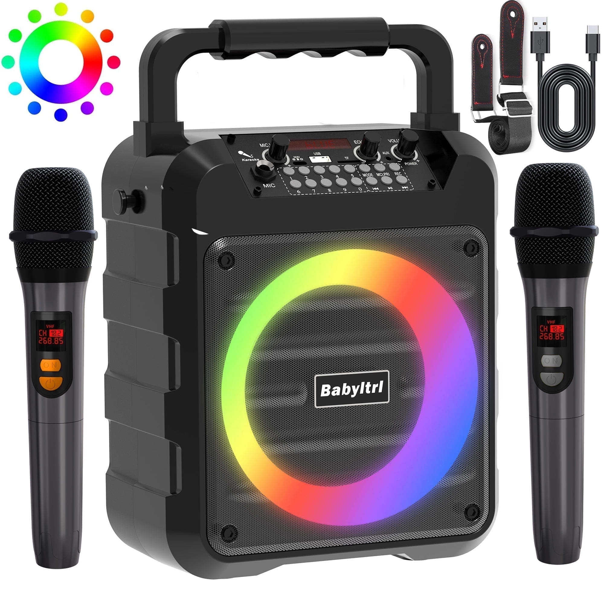 Babyltrl Karaoke Machine for Adults,Home Karaoke System with 2 Wireless Mic,Portable Bluetooth PA Speaker,Party Singing Machine