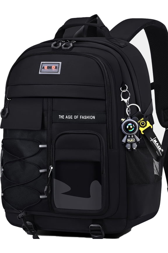 School Backpack for 15.6" Laptop,Fashion Waterproof School Bag for Boys Girls Women Men Teens,Middle / High / College Bookbags,Black