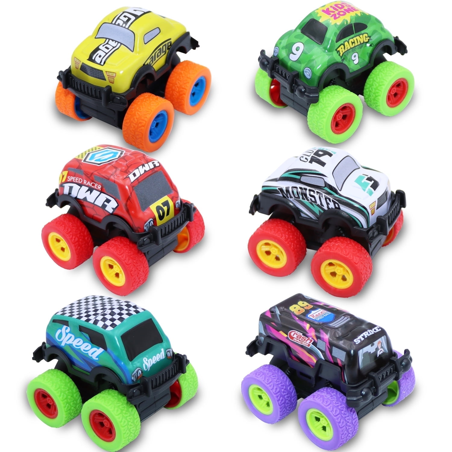 BABYLTRL Friction Powered Push and Go Car Toys, Set of 6, ABS Plastic ...